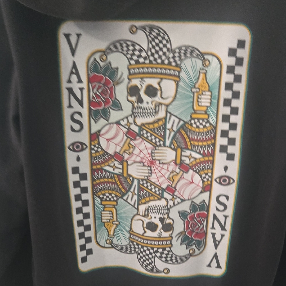 Vans Black Hoodie with Skull and Rose Graphic